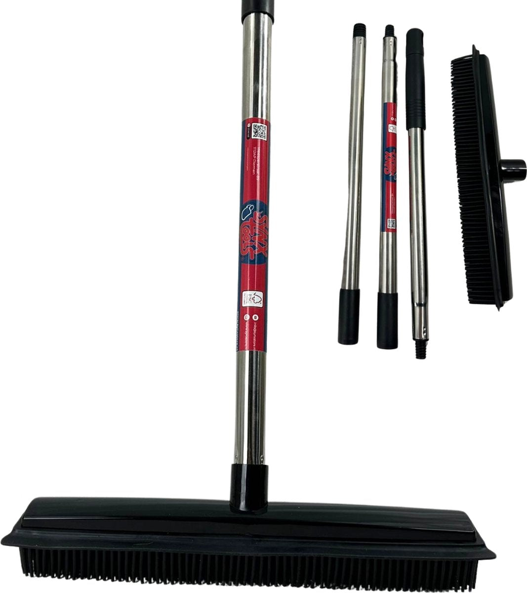Rubberen bezem met steel 2 in 1 | kappersbezem |Verstelbare Steel (tot 120 cm)