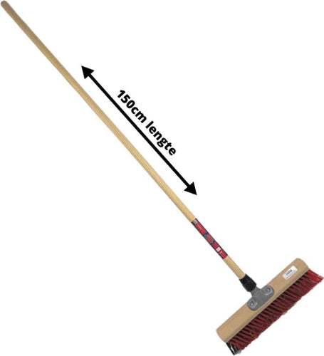 X bezem rood zwart met houten steel 150 cm