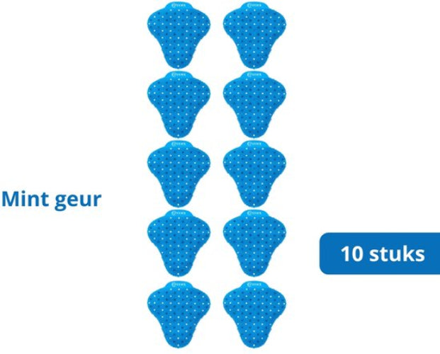 10 blauwe urinoirroosters met een witte achtergrond