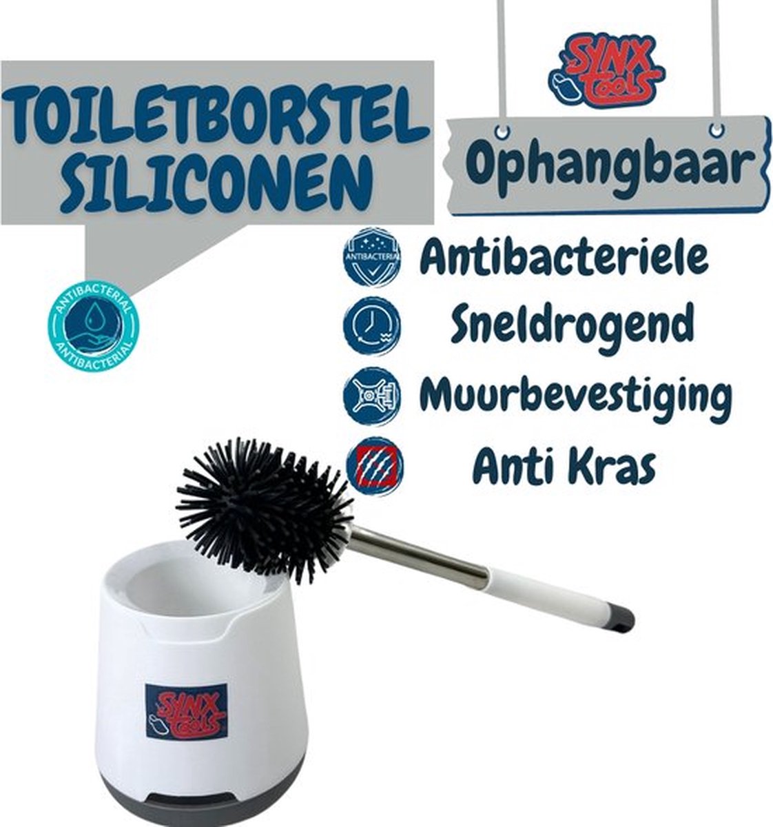 Antibacteriële siliconen toiletborstel, ophangbaar
