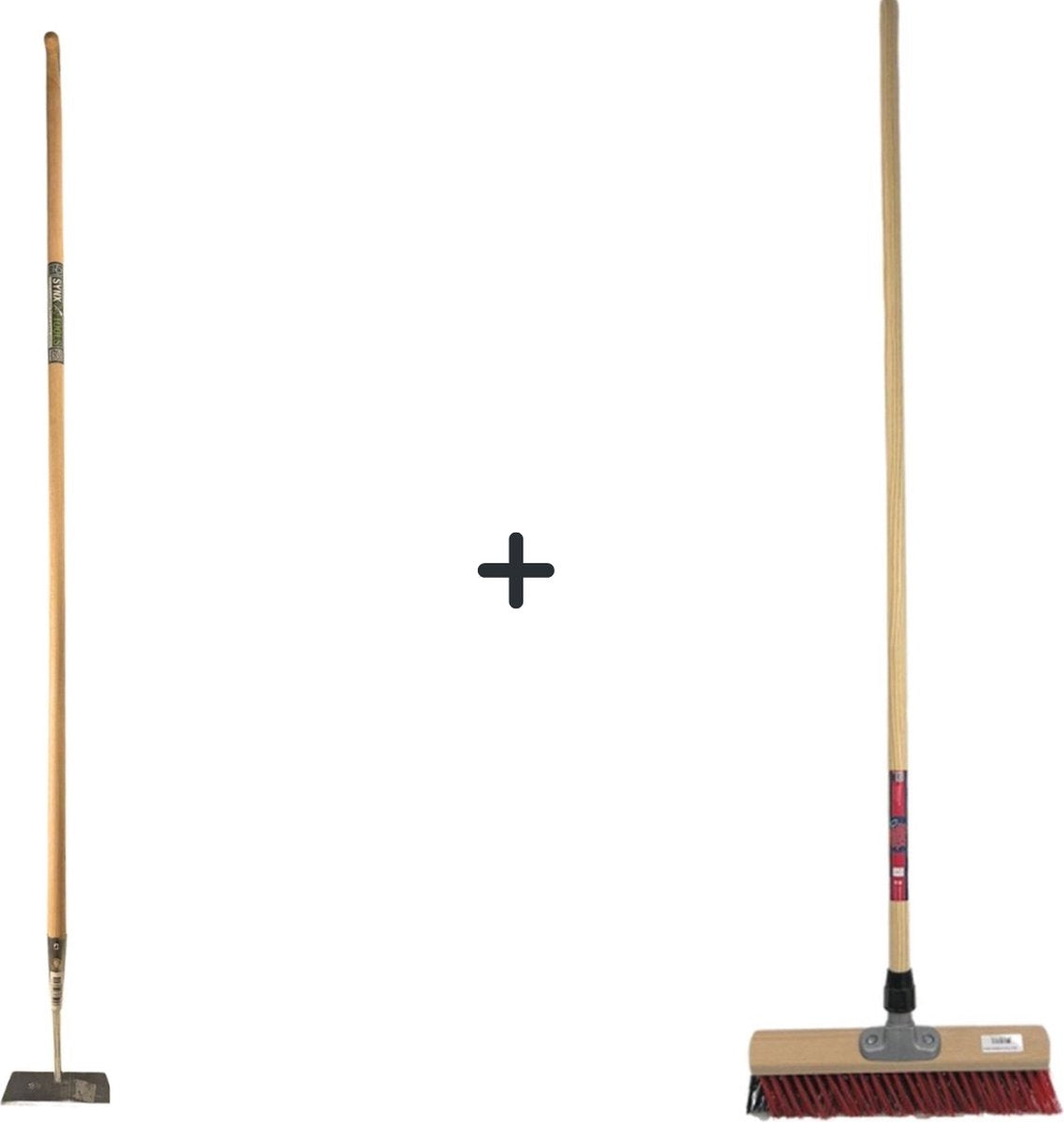 Rechte Schoffel 18 cm + X Bezem 40cm met Houten Steel 150 cm - Schoffel steel met Hilt 160