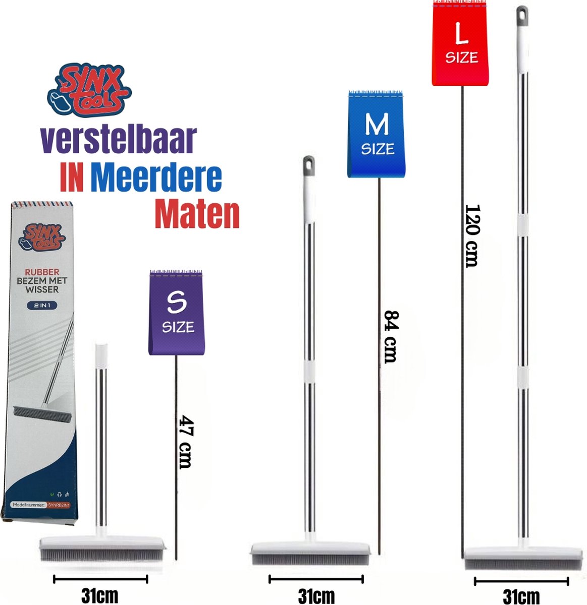 Rubberen bezem met steel 2 in 1 | kappersbezem |Verstelbare Steel (tot 120 cm)