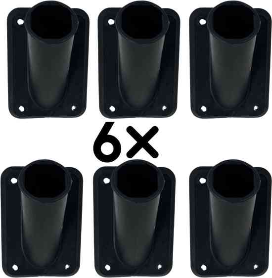 Set van 6 zwarte kunststof vlaggenstokhouders