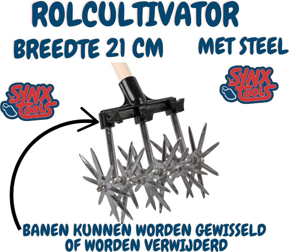 Rolcultivator 21 cm – cultivator tuin – grond losmaken gereedschap met steel