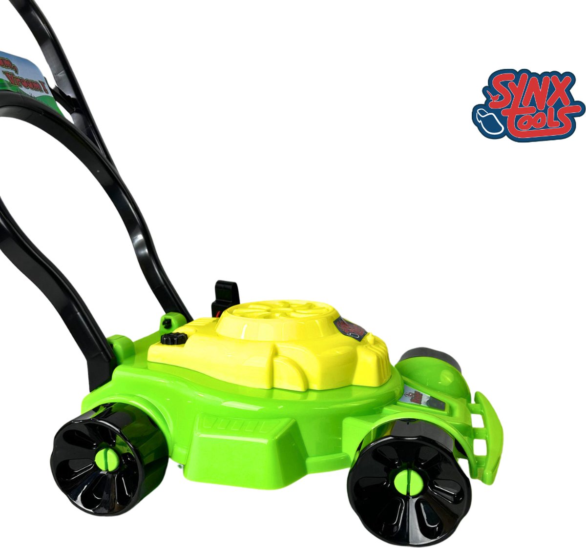 Zijaanzicht van Synx Tools kindergrasmaaier