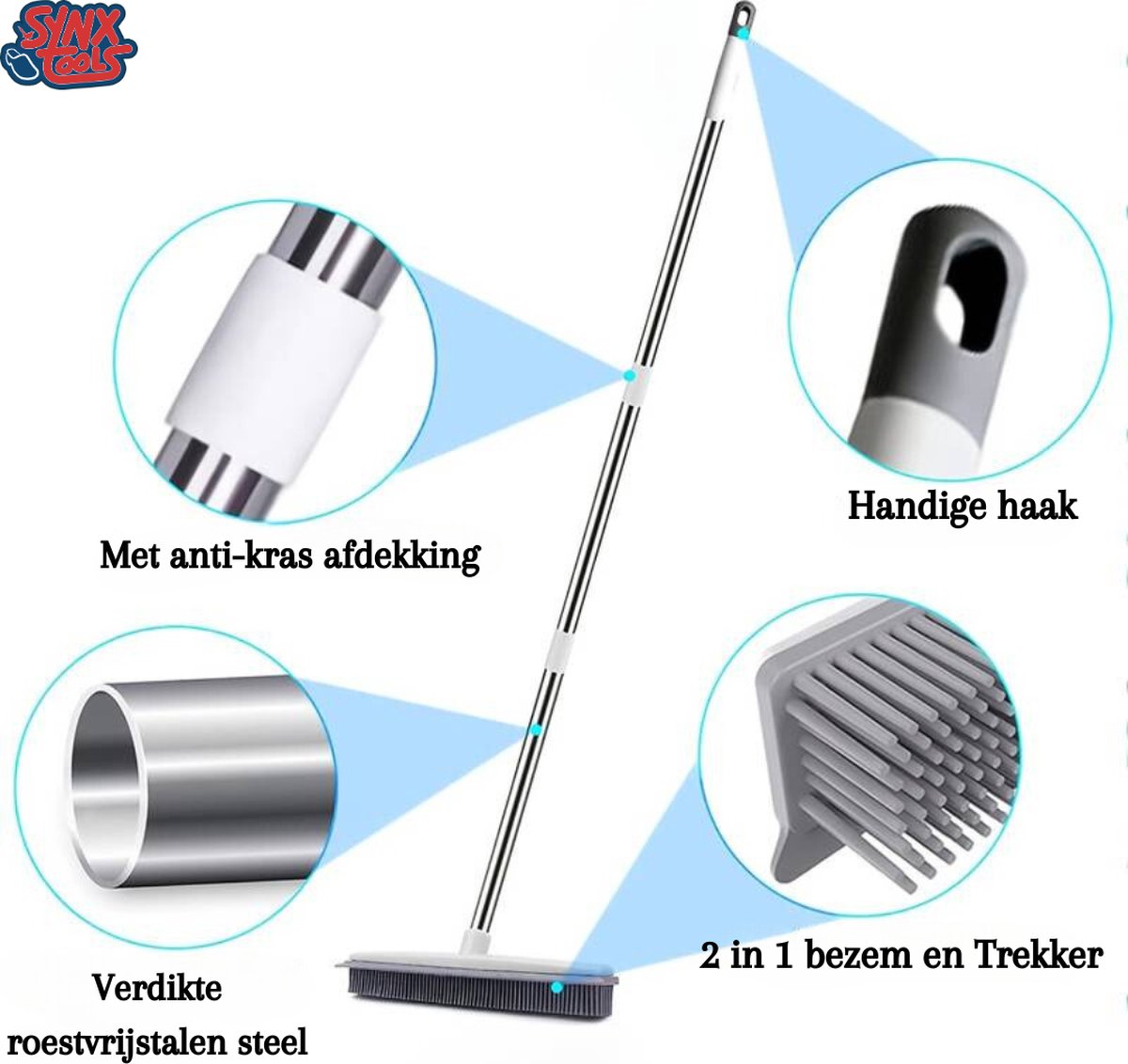 Synx Tools 2 in 1 Rubberen bezem - binnen & buiten - bezem - binnenbezem