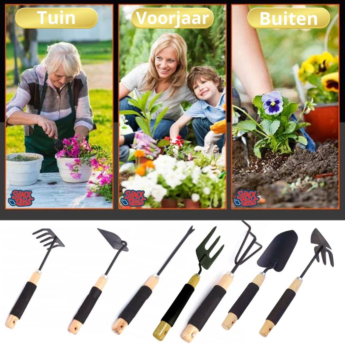 Synx Tools Tuingereedschap Set 7-delig - Schep, Schoffel, Harkje
