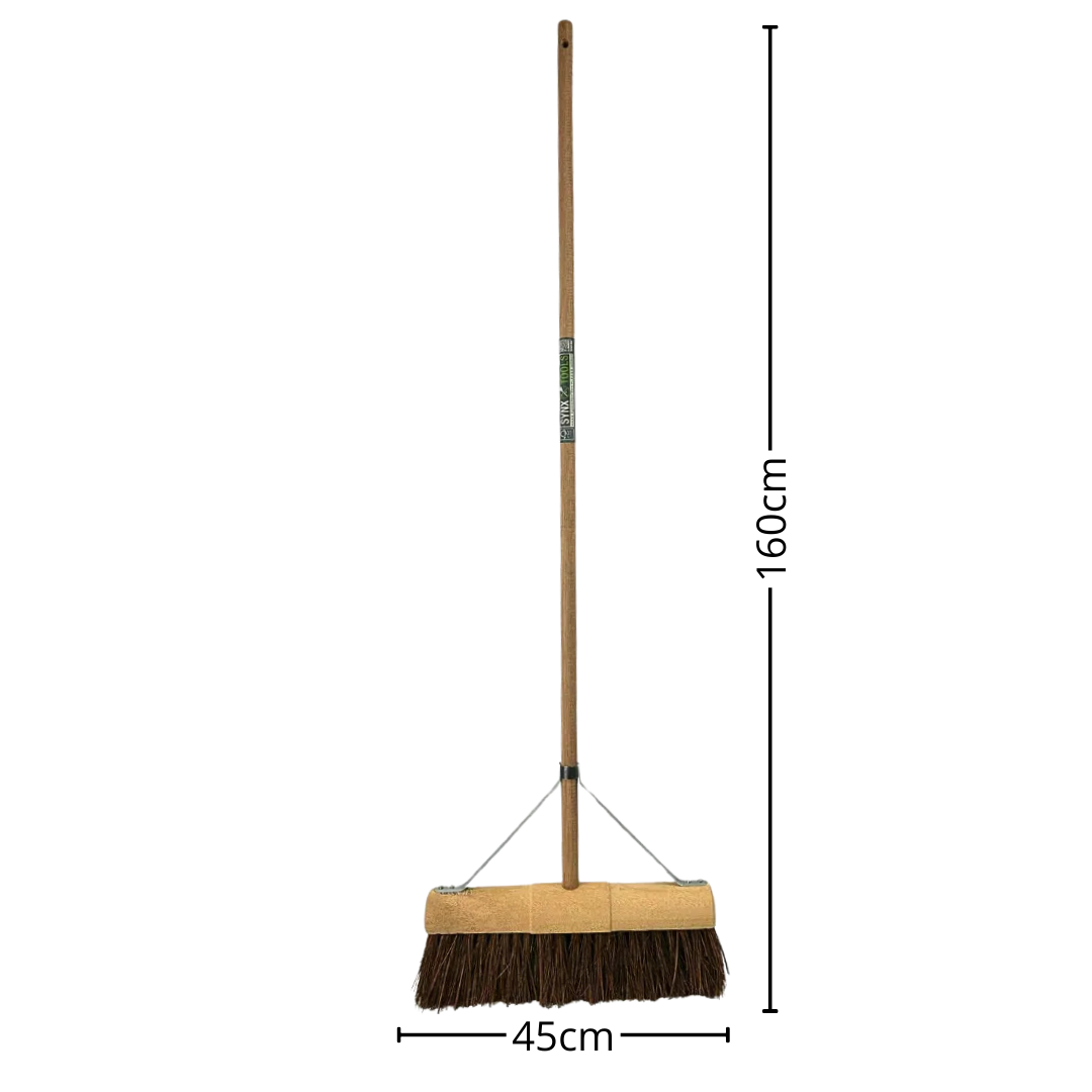 Synx Tools Wegenbouwbezem 45 cm - Straatbezem / Stadsbezem - Harde natuurvezels - veger - Bezems buitenbezem - Steel 150cm