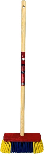 kinderbezem geel-blauw – houten kinderbezem voor kinderen vanaf 5 jaar