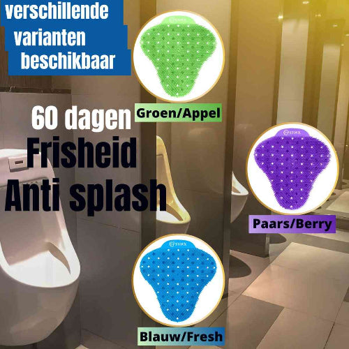 3 varianten van de urinoirrooster in 3 verschillende kleuren en geuren