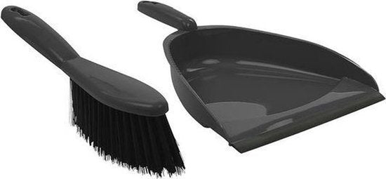 Stoffer en blik set grijs kunststof