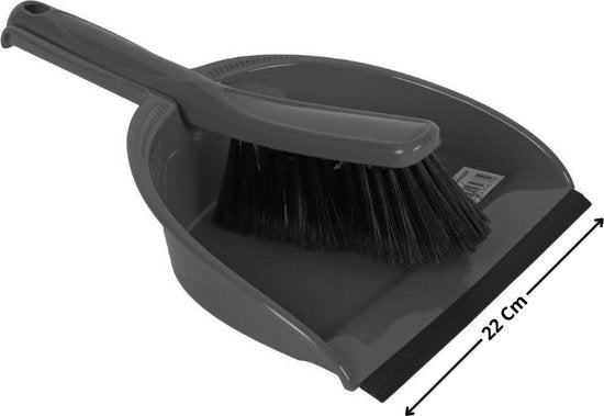 Grijze kunststof stoffer en blik 22 cm