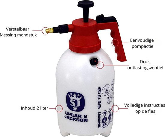 Drukspuit 2 liter inclusief 6 ringen – ideale plantenspuit en onkruidspuit
