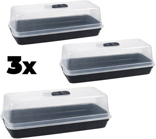 3 stuks Kweekbak met Deksel 51x21x18 cm Synx Tools – Propagator met Ventilatie - moestuinbak