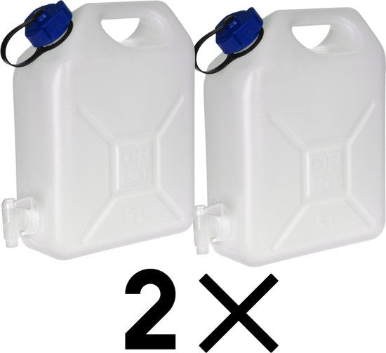 Jerrycan voor water 5 liter - 2x Waterkan met kraan 5L - waterjerrycan / watertank - Set van 2 stuks