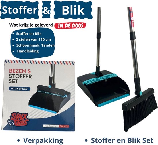 Stoffer en Blik met lange steel 121 cm set van 2 - Synx Tools Veger en blik met lange steel - Stoffer & Blik Met Schoonmaaktanden - veger en blik