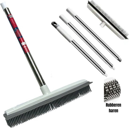 Rubberen bezem met steel 2 in 1 | kappersbezem |Verstelbare Steel (tot 120 cm)