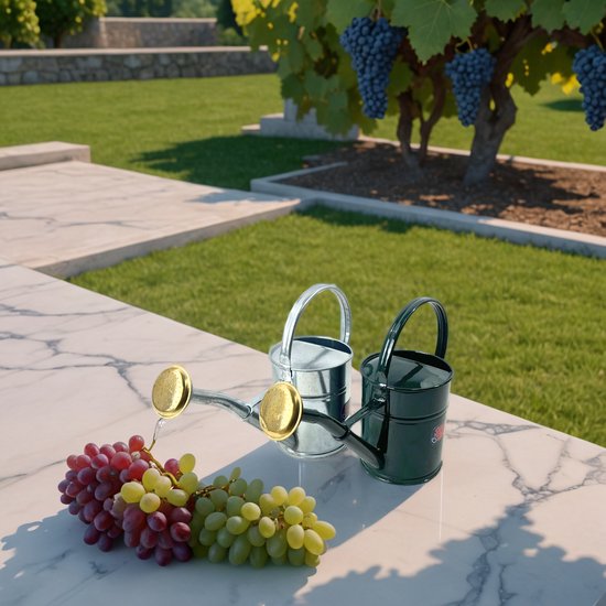 Zinken gieter set van 2 liter in groen en zilver met sproeikop – Synx Store