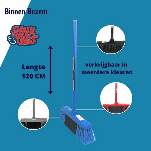 Synx Tools blauwen Binnen bezem - Bezems - incl.Steel 130cm