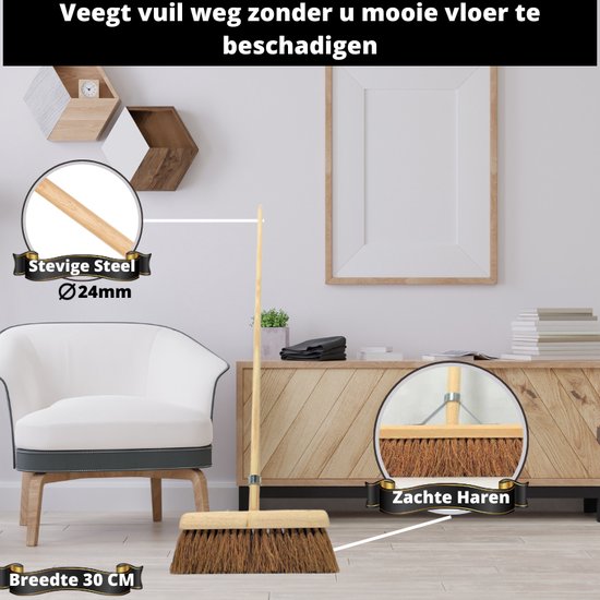 Synx Tools binnenbezem Met steel 150cm - Coco/Kokos Zaalbezem 30cm