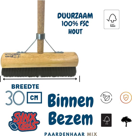 Zachte Bezem Los Paardenhaar | Zaalveger | 30-40-50-60-80-100 Cm Breed |Zaalbezem