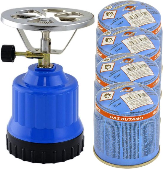 B Camping Gasfornuis – Compleet Met 4 Gaspatronen, 1-pits 2,1 KW, Piëzo-ontsteking, In Handige Opbergkoffer – Blauw Of Zwart