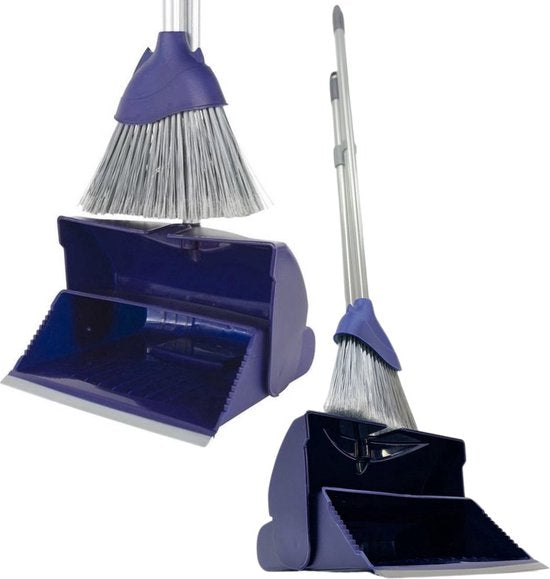 Synx Tools Coco bezem 50cm en Stoffer en Blik met lange steel 95 cm- Bezemset - Cocosharen - Zaalveger - stoffer - Kunststof - Hotel Stoffer Blik set - Stoffer en blik sluitend model - Schoonmaakartikelen