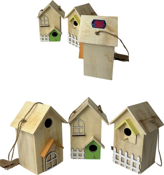Set van 3 houten vogelhuisjes