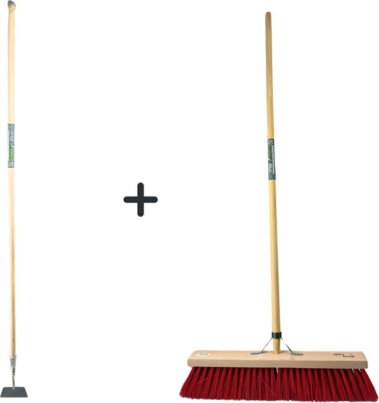 Rechte schoffel 14 cm & Synx Tools Nylons StraatBezem 40cm - Onkruidverwijderaar - Schoffel met Steel