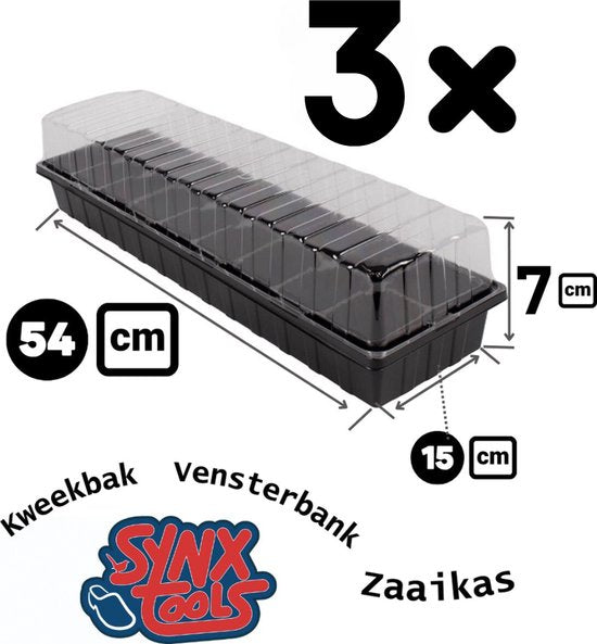 Synx Tools kweekbak afmetingen: 54x15x7 cm, 3-pack