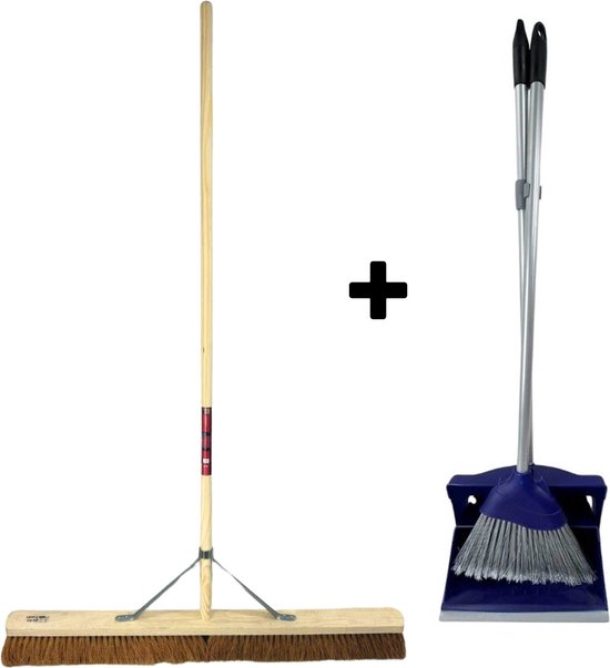 Synx Tools Coco bezem 90cm en Stoffer en Blik met lange steel 95 cm