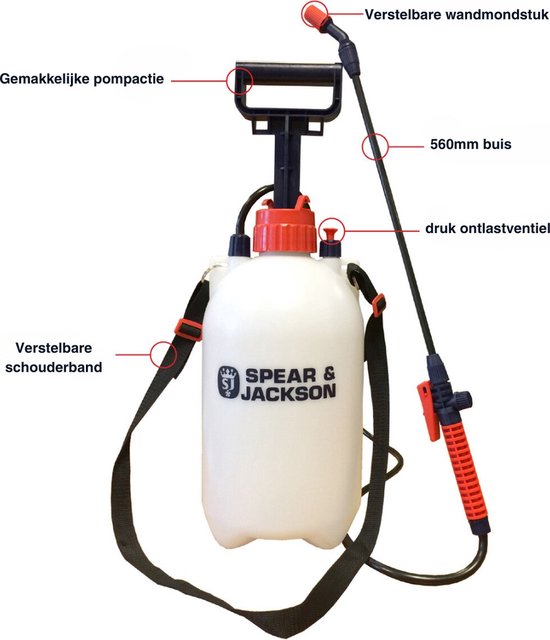 Spear & Jackson Drukspuit 5 Liter Met Ringen - Druksproeier - Onkruidverdelger - Sproeier - Drukspuiten