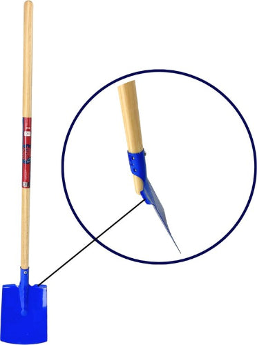 Kinderspade blauw met opstapje en houten steel