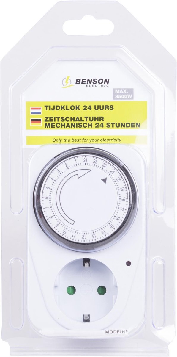 Benson Stopcontact met Randaarde - Analoge Schakelklok - Timer - 24 Uurs