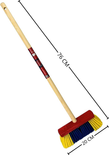 kinderbezem geel-blauw – houten kinderbezem voor kinderen vanaf 5 jaar