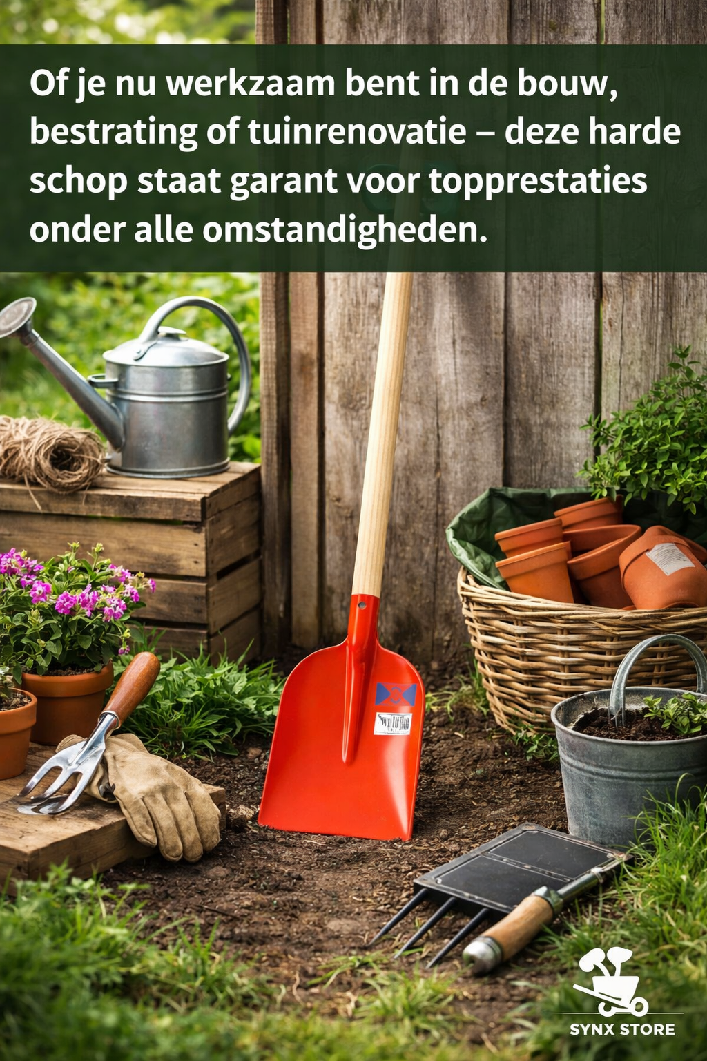 Betonschep rood tuinartiekel