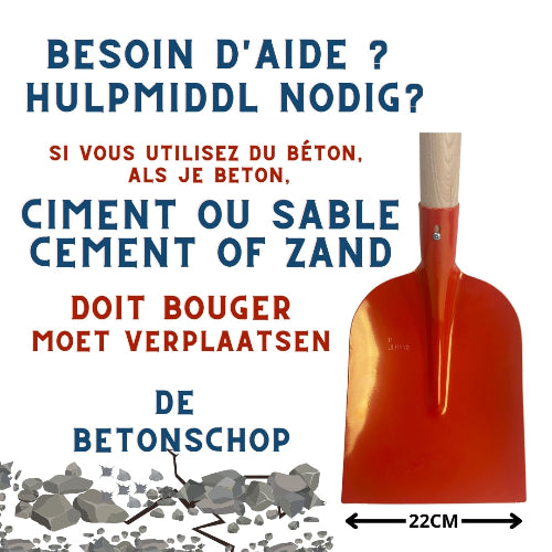 Rode betonschop met gehard stalen blad als hulpmiddel voor het verplaatsen van beton