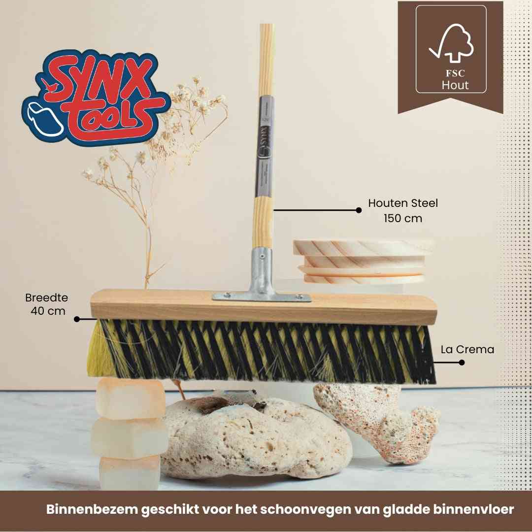 Synx Tools Binnenbezem X Bezem 40cm - bezems - Incl. Steel 150cm - zaalveger