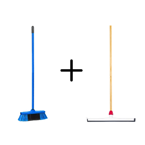 Binnenbezem Blauw + Vloertrekker Kunststof 55cm met Steel 150cm
