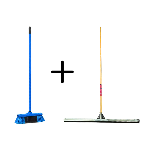 Binnenbezem Blauw + Vloertrekker 100cm met Steel 150cm