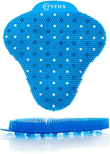 Blauwe urinoirrooster vooraanzicht en zijaanzicht