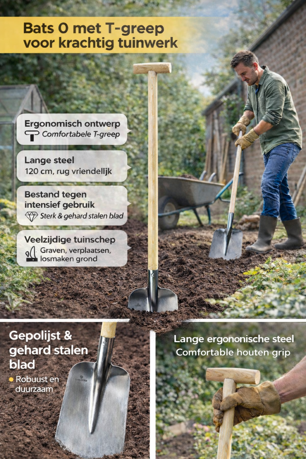 Synx Tools Bats 0 Gepolijst- T-Steel gebogen - Inclusief steel 110 cm