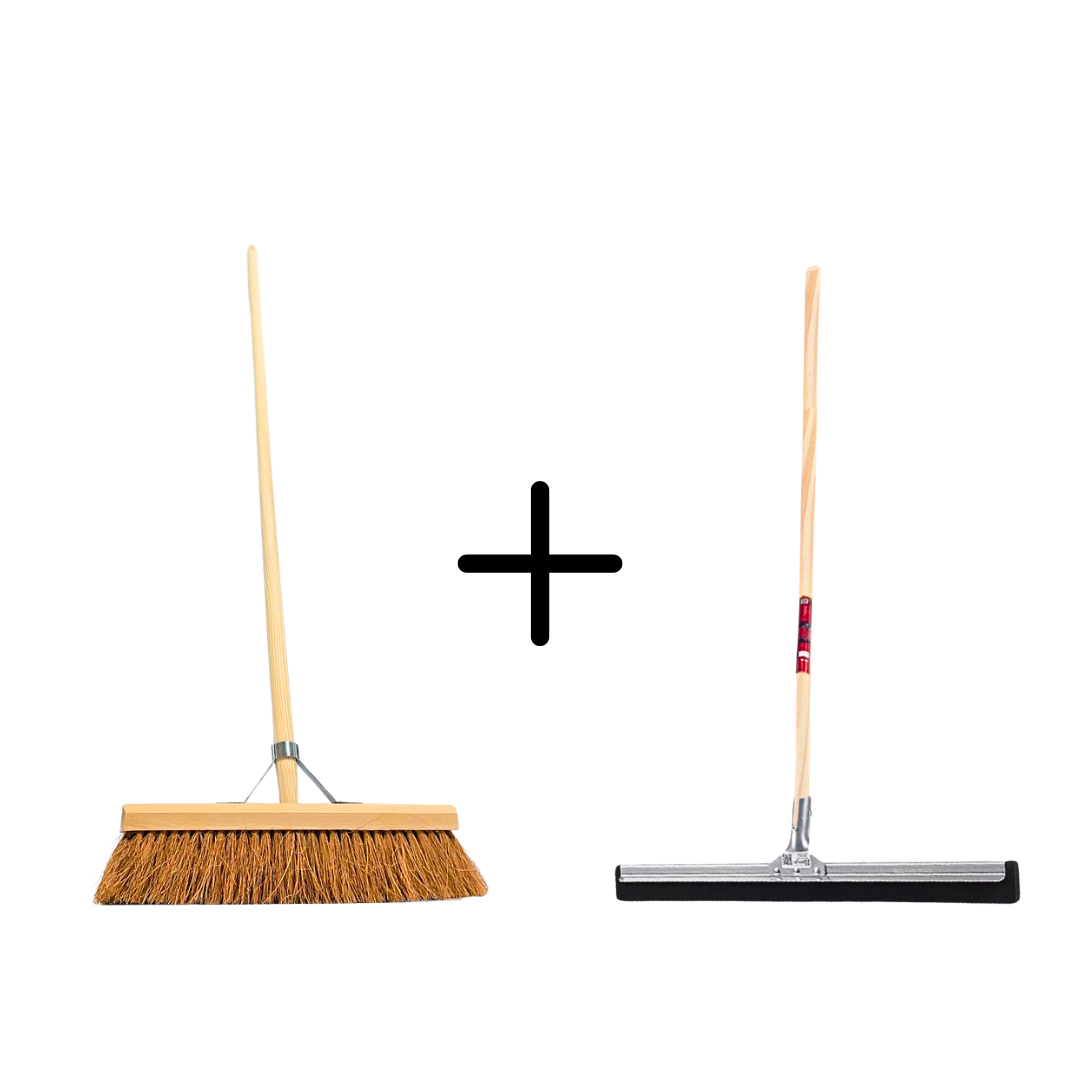 Synx Tools Coco Binnenbezem 40cm + Vloertrekker 45cm met Steel 150cm - Zaalveger – Vloerreiniger – Moppen - Zachte bezem kokos Met steel 160cm