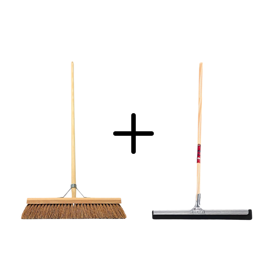 Synx Tools Coco Binnenbezem 50cm + Vloertrekker 45cm met Steel 150cm - Zaalveger – Vloerreiniger – Moppen - Zachte bezem kokos met steel 150cm