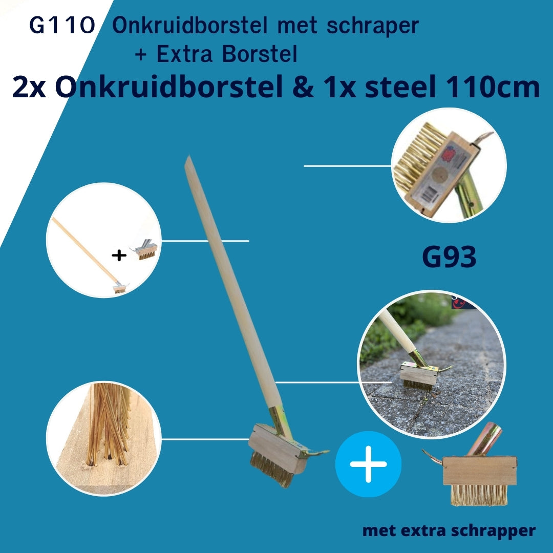 Synx Tools Onkruidborstel met schraper steel 110cm + Extra Borstel met schraper - Onkruidkrabber