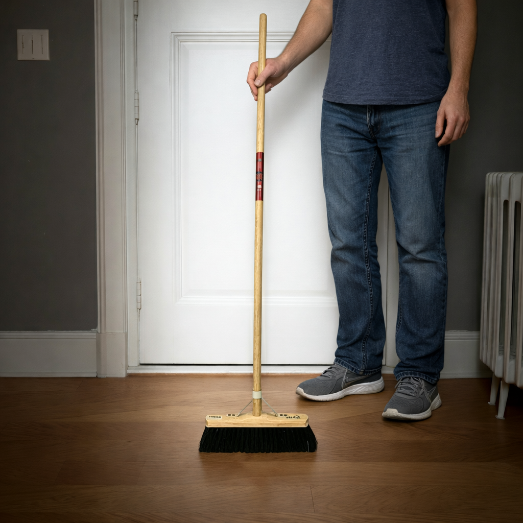 Zachte binnenbezem met paardenhaar en houten steel voor gladde vloeren – Synx Store