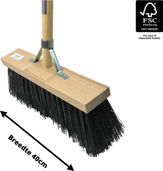 Synx Tools Tuinhark 8 Tanden verzinkt + Nylon Straatbezem Zwart 40 cm – Kunststof haren - Bodembewerkers - Onkruidverwijderaar – Schrobborstels – Hark met steel 150 cm – Buitenbezem met steel 150 cm