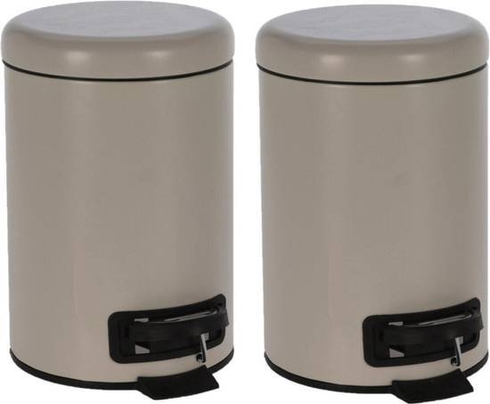 Vuilnisbak Pedaalemmer 3 liter 2x stuks- Kleine prullenbakken 3 liter van taupe