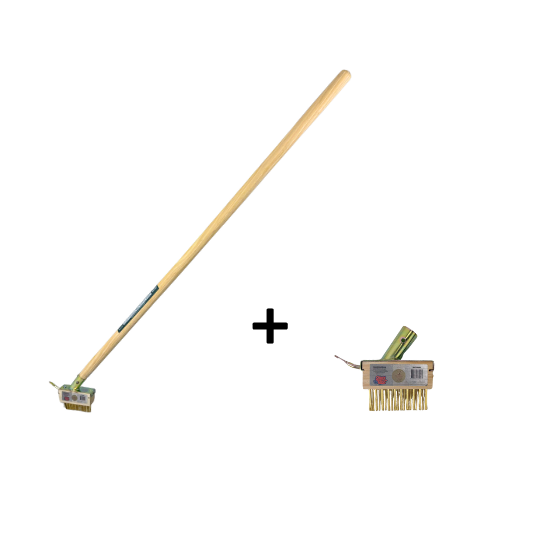 Synx Tools Onkruidborstel met houten steel en schraper voor effectieve onkruidverwijdering
