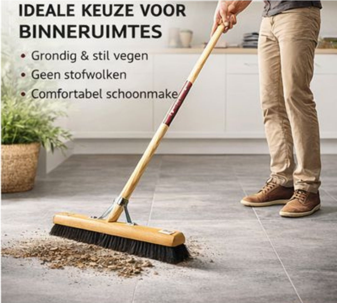 Synx Tools Zaalveger binnenbezem 60 cm Paardenhaar - bezemsteel 150cm